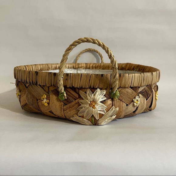 Handmade Woven Display Bowl with Floral Embroidery - Picture 7 of 9